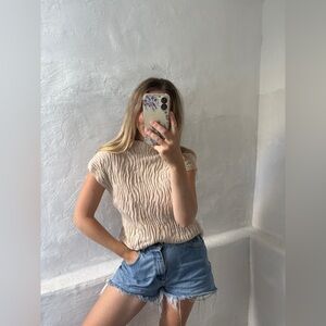 Zara textured mock neck short sleeve